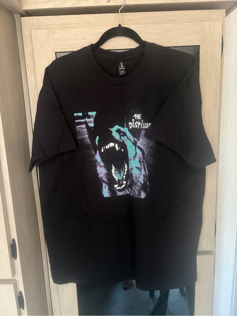 Gildan Black Tee with Aqua and Purple Roaring Bear Graphic